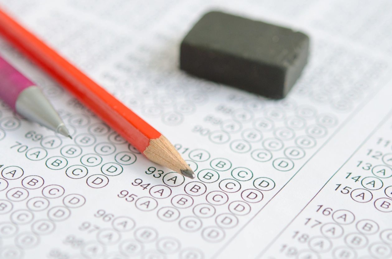 test scantron with pencil and eraser